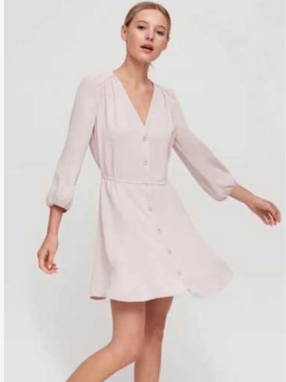 Aritizia Babaton Pale Pink Button-Front V-Neck Mini Dress SZ Small